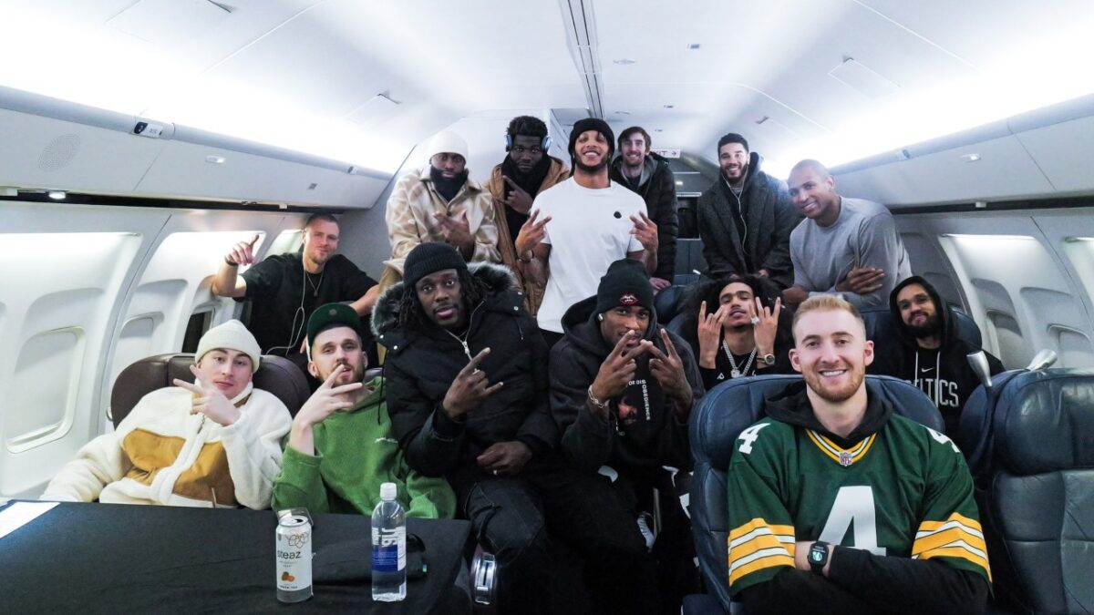 Celtics players on their private team plane