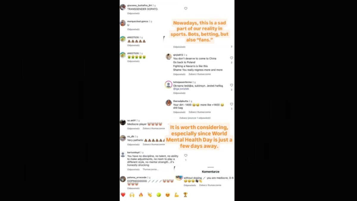 Iga Swiatek Reveals Abusive Messages She Received From Fans After China Open Exit: "Sad Part of Our Reality" 1 Iga Swiatek's Instagram story