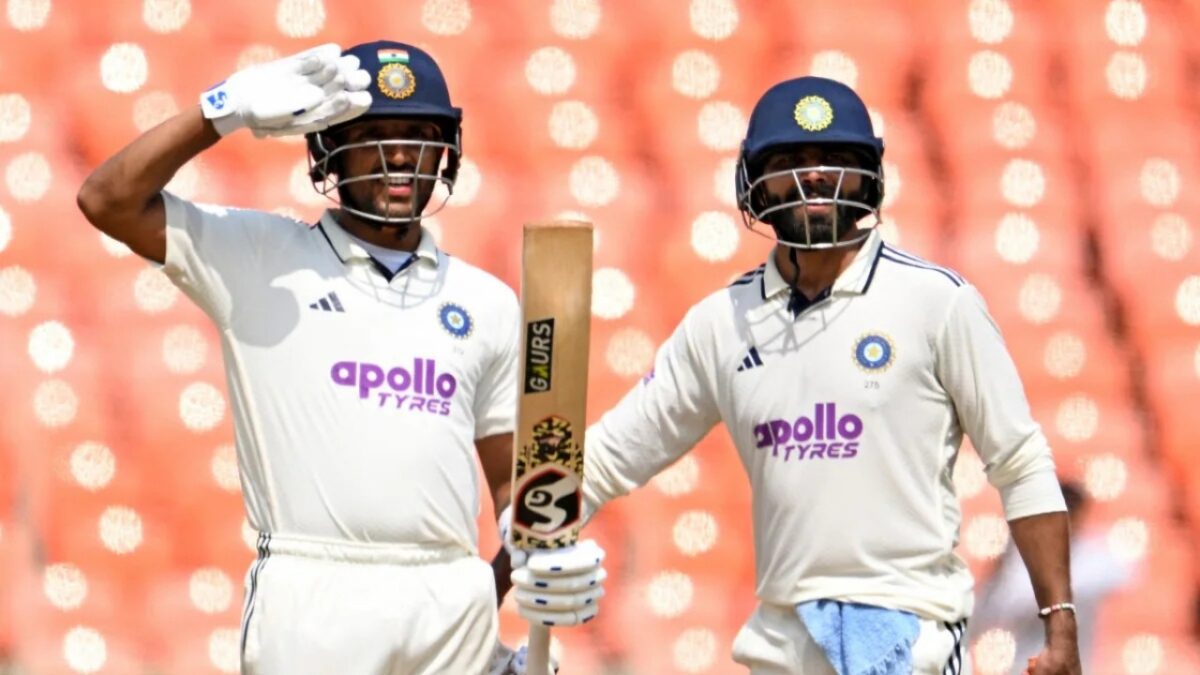 Dhruv Jurel does his famous army celebration after reaching his first Test hundred.