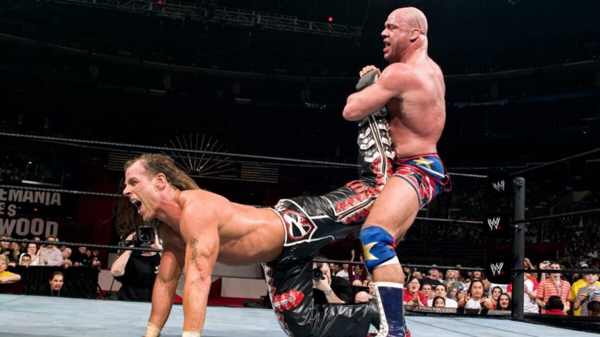Kurt Angle Believes a Dream Bout with Bret Hart Could Have Been a 5-Star Affair 1 Kurt Angle and Shawn Michaels