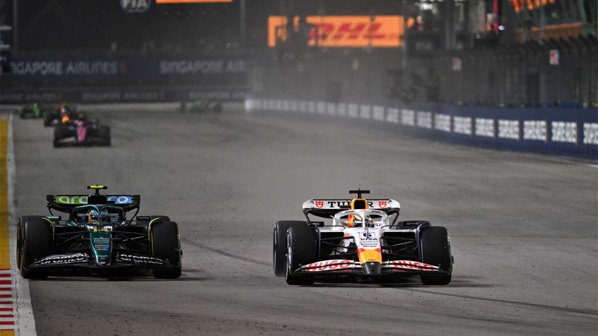Isack Hadjar and Fernando Alonso at the Singapore GP (via Red Bull)
