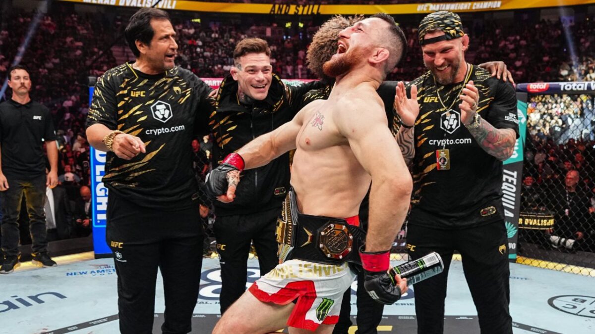 Sean O'Malley Strongly Believes He Can be Unbeatable Merab Dvalishvili's Kryptonite 1 Merab Dvalishvili is celebrating after his recent win