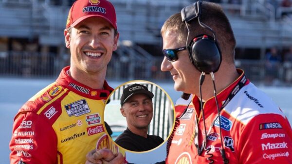 Joey Logano, Kevin Harvick and Paul Wolfie