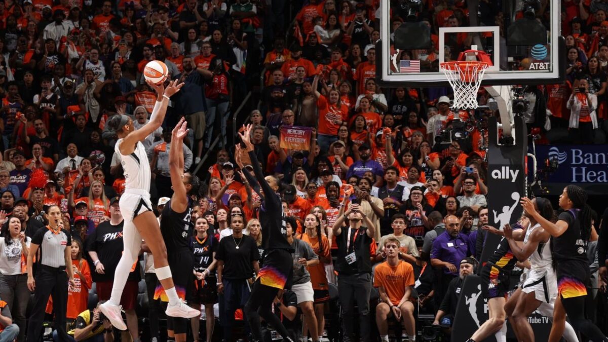 LeBron James Joins Fans as A'ja Wilson Game Winner Sends Internet into Frenzy 1 A'ja Wilson shooting the game-winner