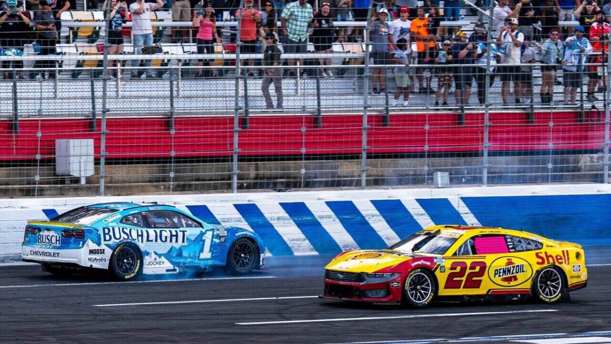 Ross Chastain and Joey Logano during 2025 NASCAR Cup Playoff race at Charlotte Roval