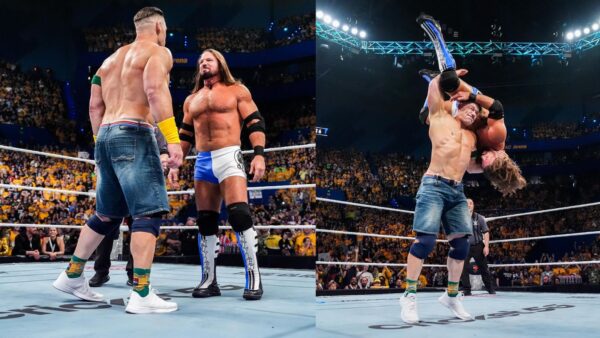 John Cena and AJ Styles at Crown Jewel