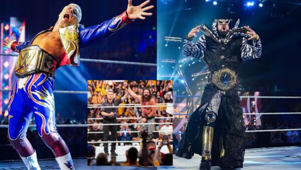 Seth Rollins and Cody Rhodes at WWE Crown Jewel 2025