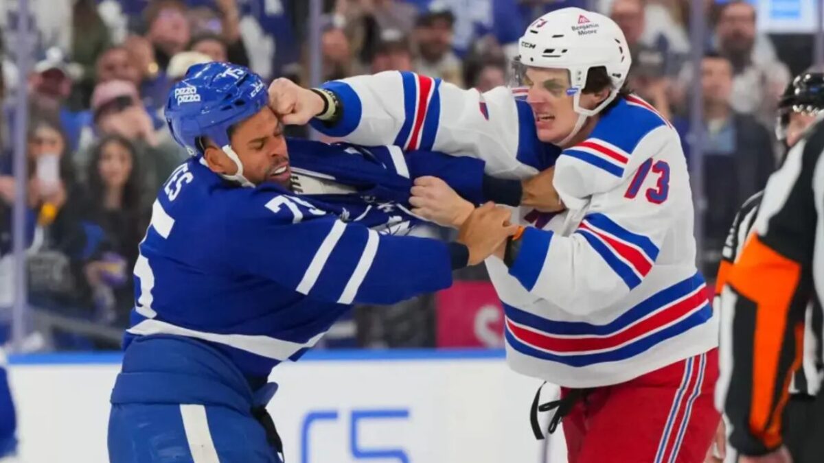 Matt Rempe Trolled by NHL Fans as Rangers Star Exchanges Heavy Blows with Ryan Reaves in 6-5 Loss: "He Can't Even Fight" 2 Ryan Reaves and Matt Rempe 1st fight