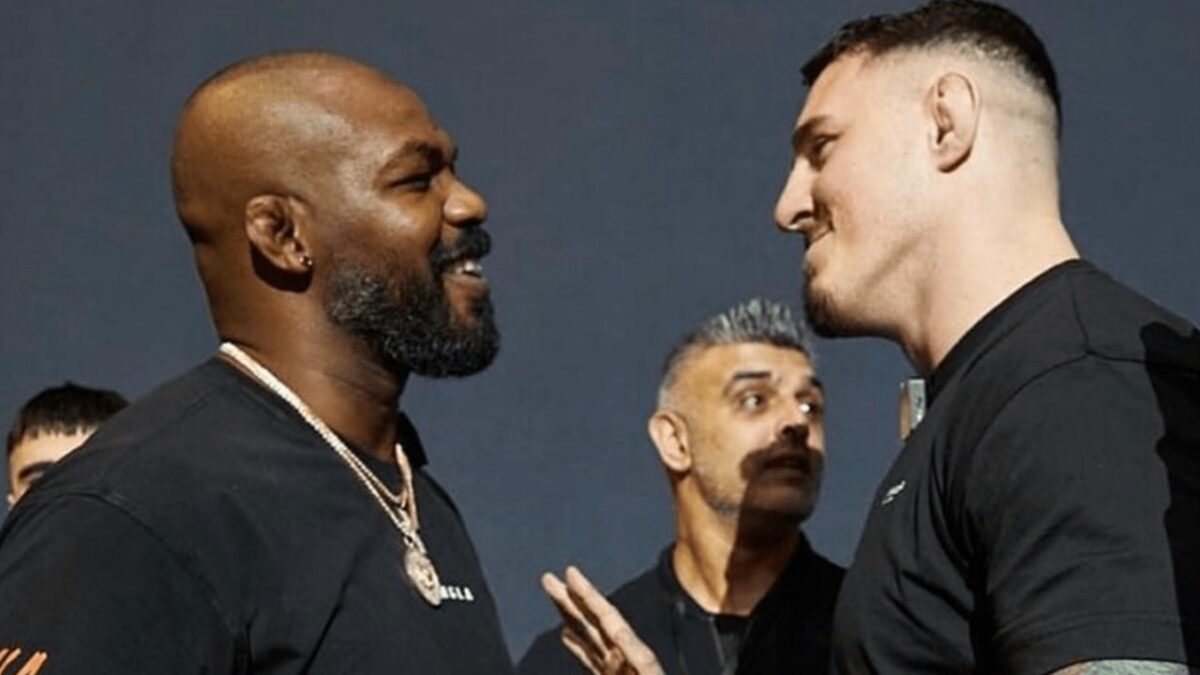 Jon Jones Takes Tom Aspinall Trolling to Next Level by Riding Horse with Eye Patch 1 Jon Jones and Tom Aspinall facing off