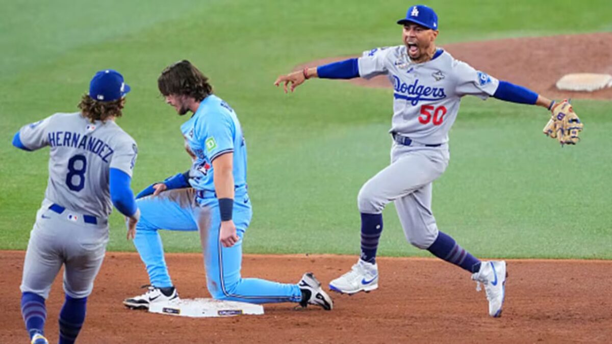 Enrique Hernandez caught Addison Barger and tagged him out resulting in a double play, which resulted in the Blue Jays losing