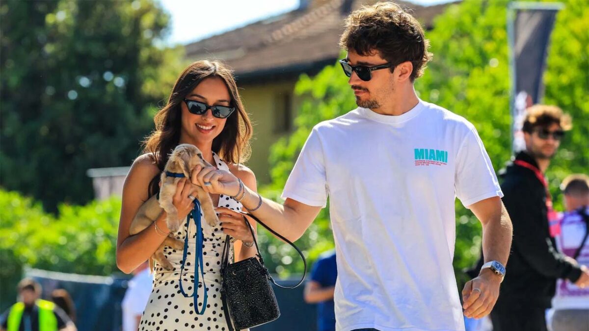 Charles Leclerc Gets Engaged with Longtime Partner Alexandra Saint Mleux 1 Charles Leclerc, Alexandra Saint Mleux and Leo (via Getty)