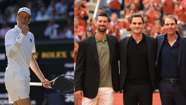 Jannik Sinner, Novak Djokovic, Roger Federer, and Rafael Nadal (via X/Swiss Tennis)