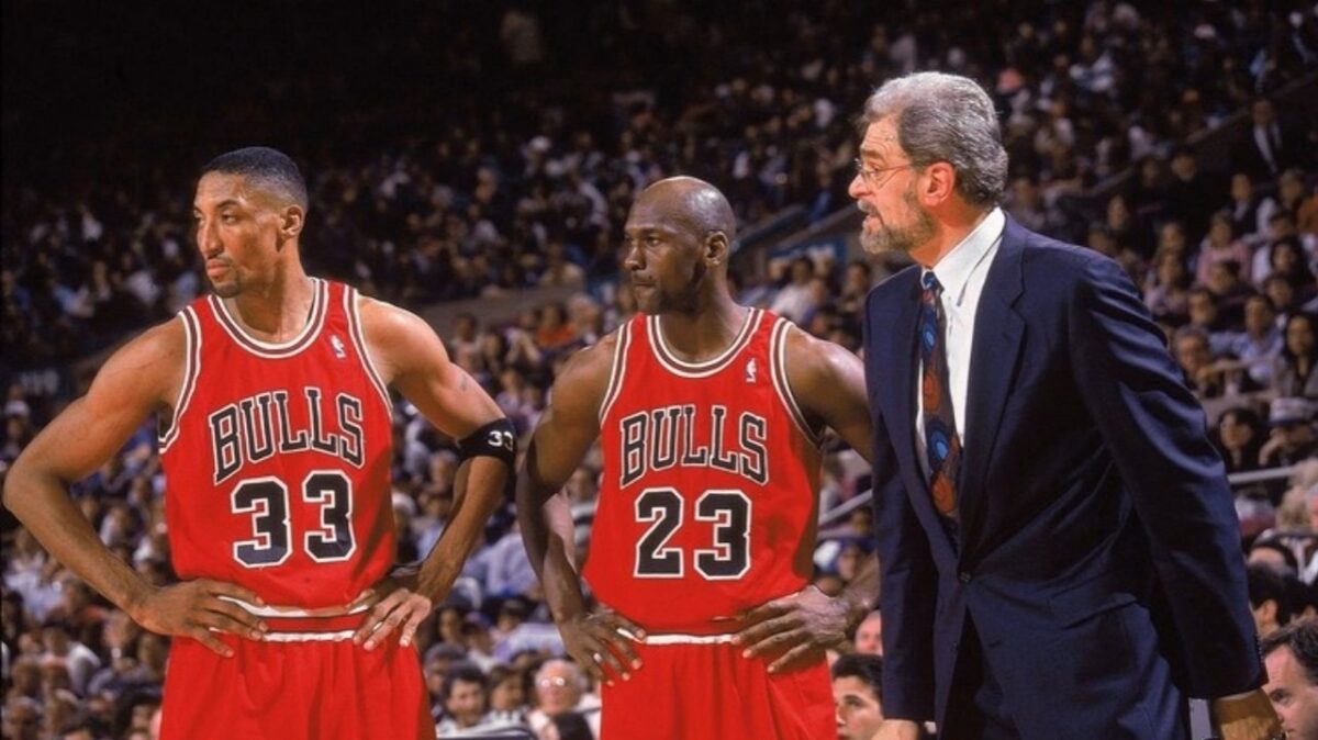 Scottie Pippen, Michael Jordan, and Phil Jackson