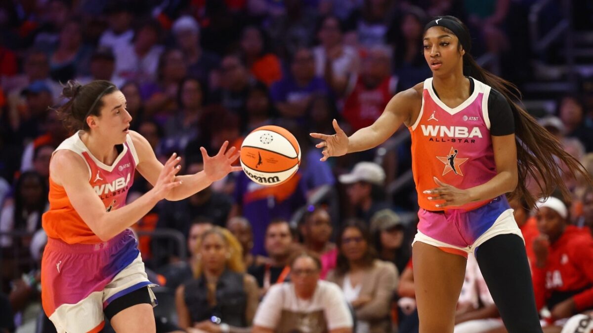 Caitlin Clark's Omission From Sue Bird’s Team USA National Camp Poster Infuriates Journalist 1 Caitlin Clark and Angel Reese during the 2024 WNBA All-Star game