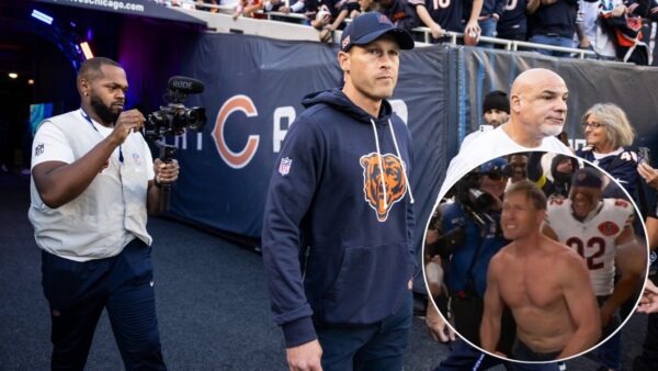 (Video) Shirtless Ben Johnson Celebrates With Bears After Impressive Take Down of Super Bowl Champion Eagles