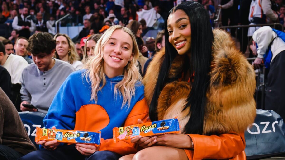 Paige Bueckers and Angel Reese with the Reese's Oreo