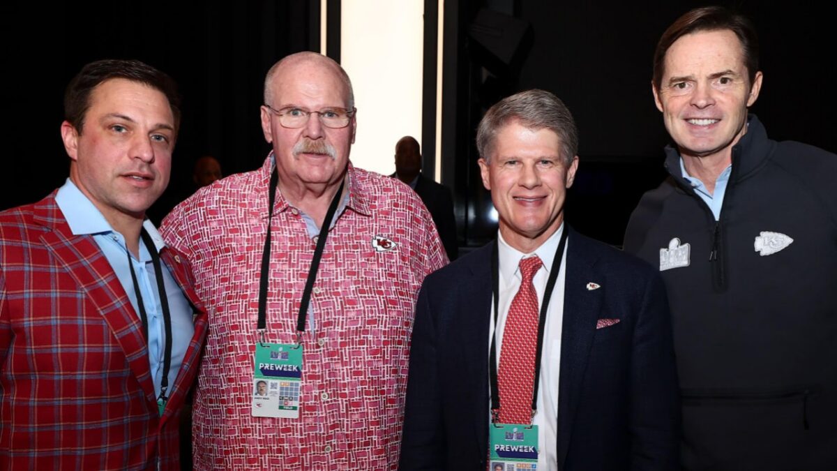 Brett Veach, Andy Reid, Clark Hunt, and Mark Donovan