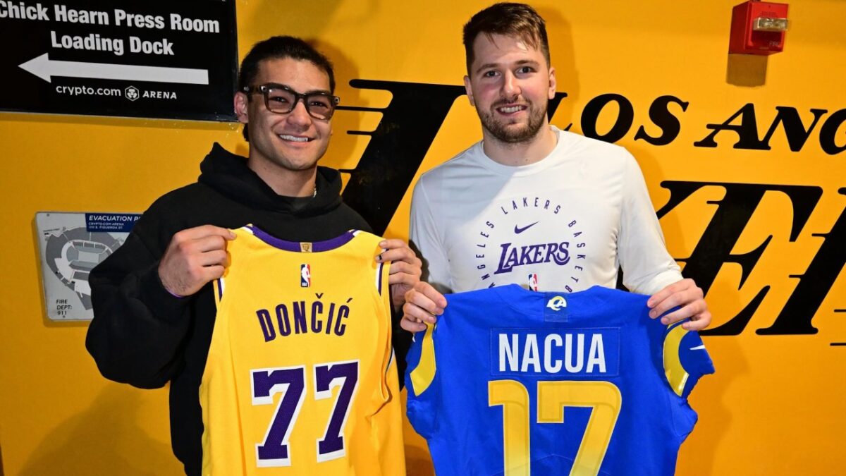 Lakers fan Puka Nacua with Luka Doncic