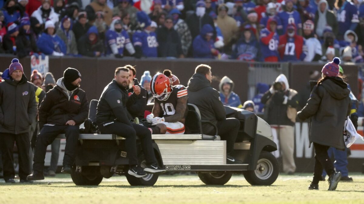 Quinshon Judkins being carted off