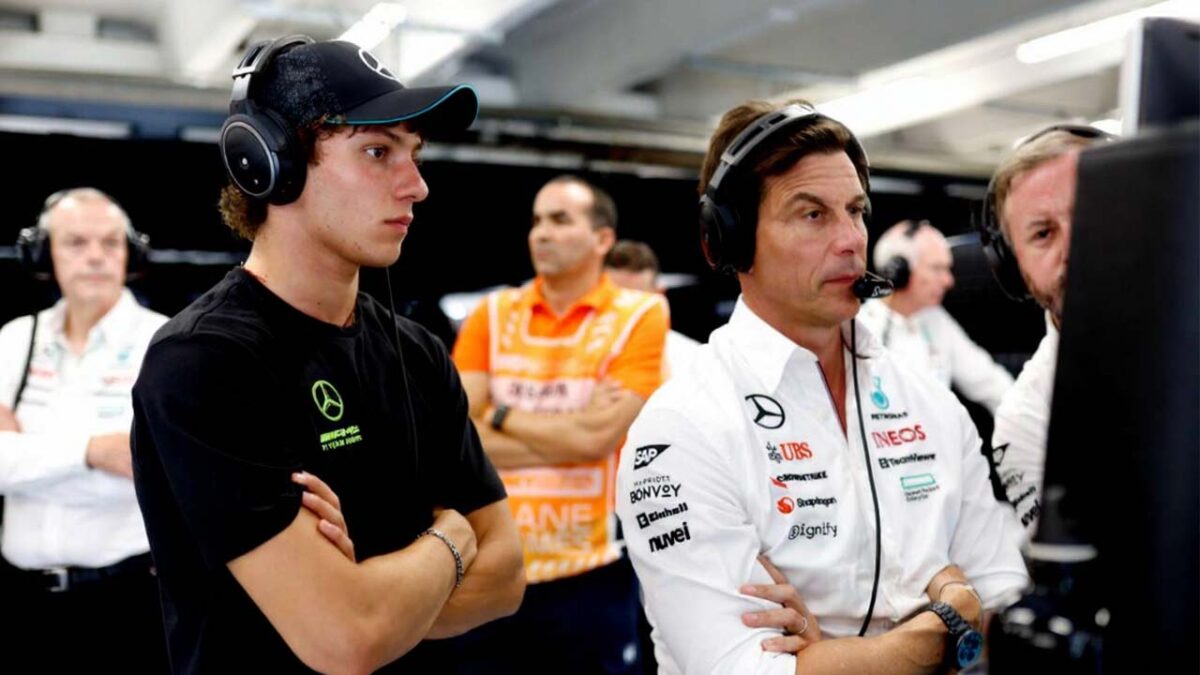 Toto Wolff and Kimi Antonelli (via Getty)
