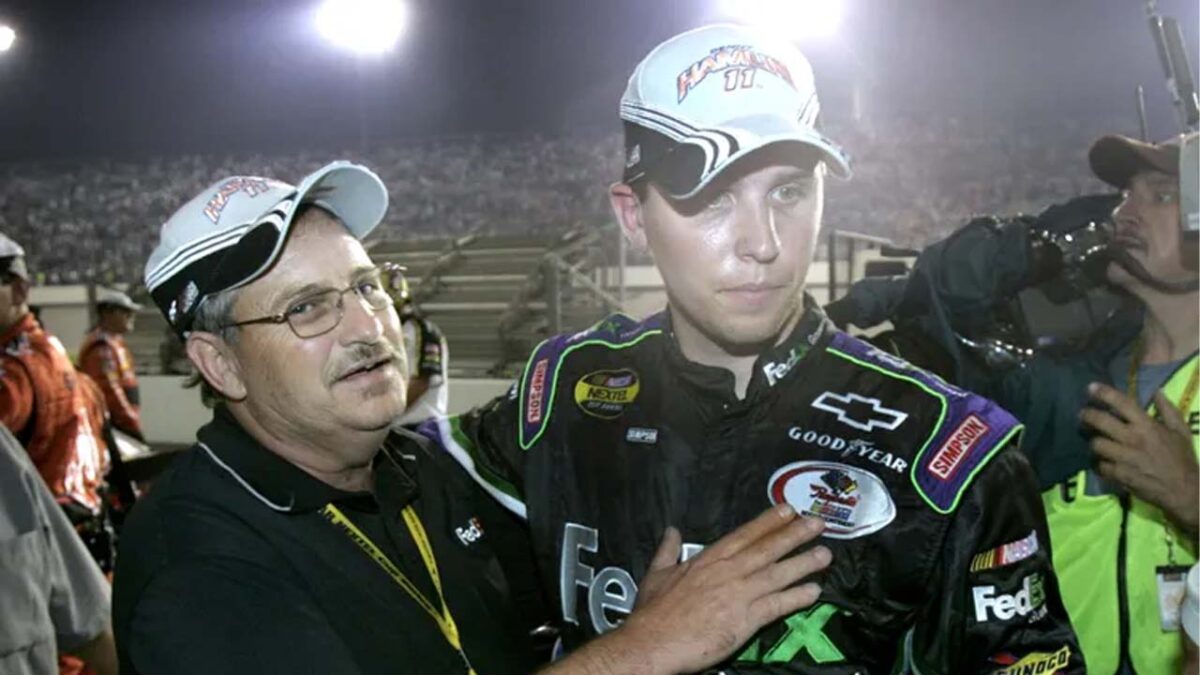 Denny Hamlin with his father Dennis Hamlin (via AP)