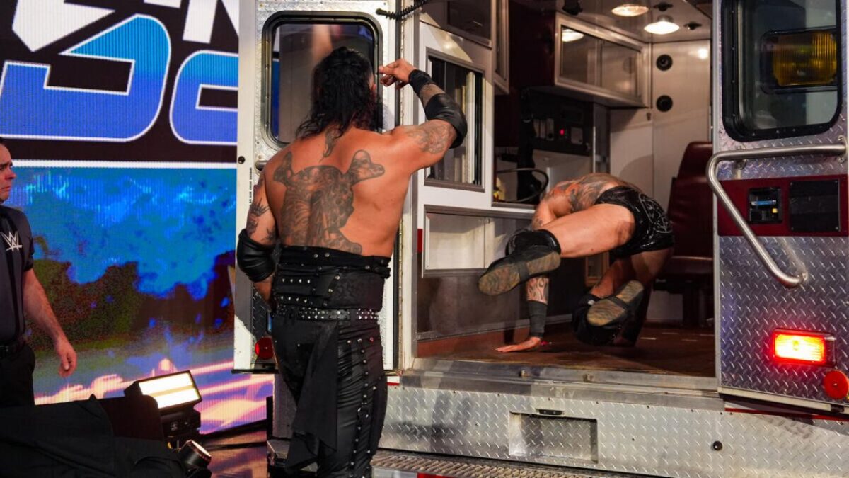 Damian Priest throwing Aleister Black into the ambulance on SmackDown