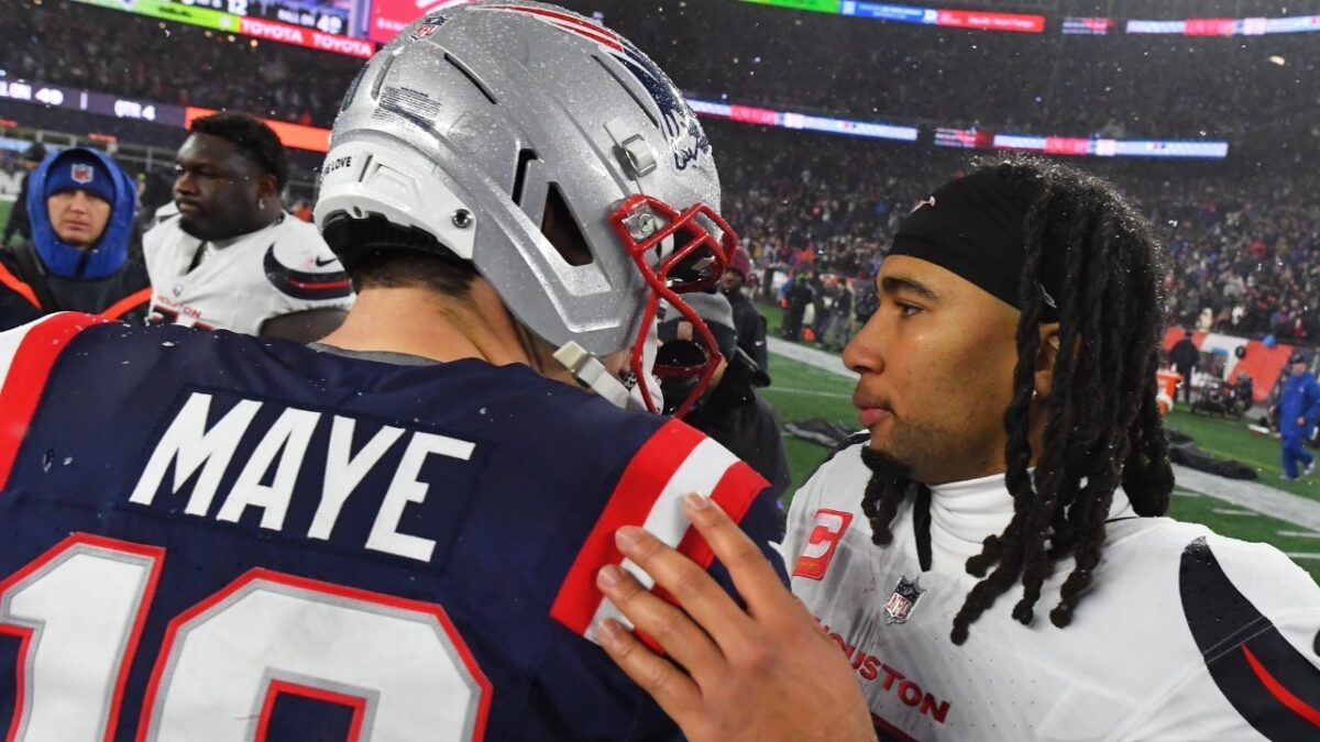 Drake Maye and CJ Stroud after the game
