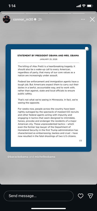 Connor McCaffery shared Barack Obama's message