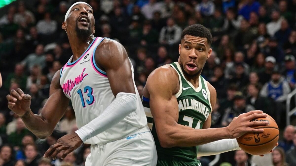 Bam Adebayo and Giannis Antetokounmpo