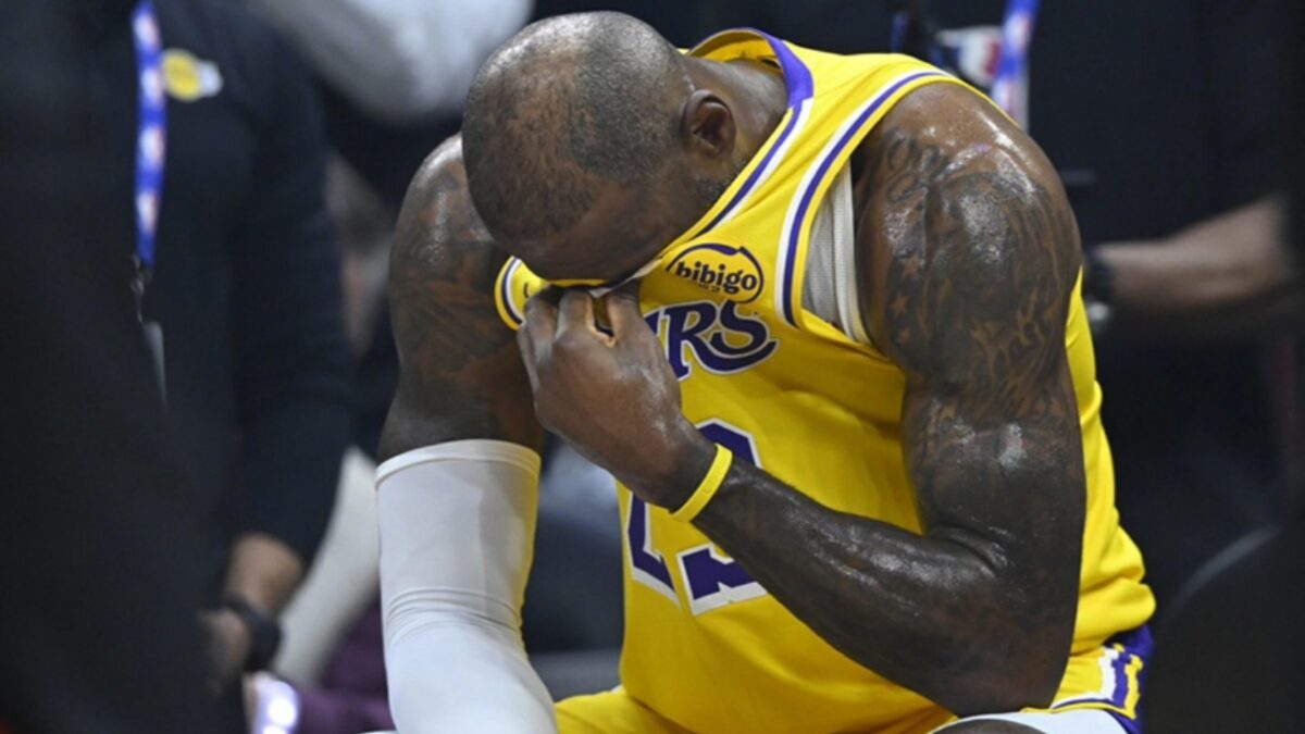 LeBron James shedding tears