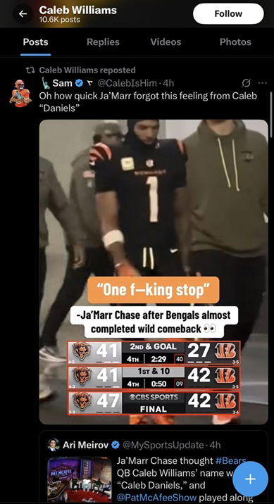 Caleb Williams reposted this graphic