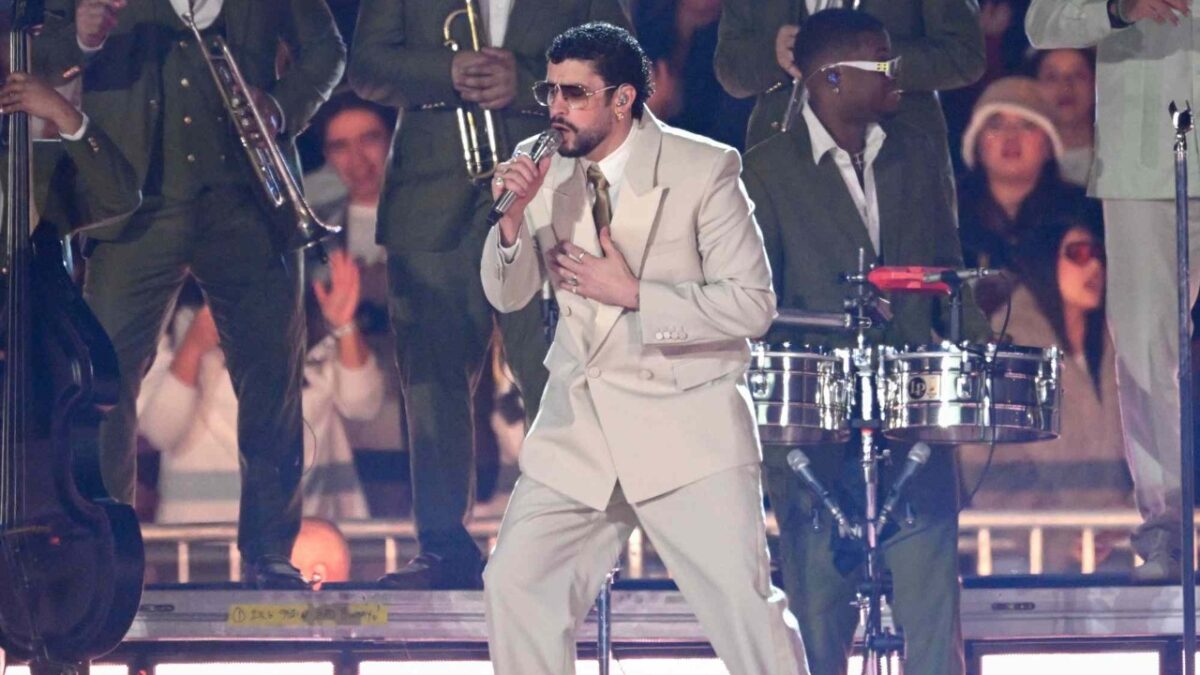 Bad Bunny performing at a concert