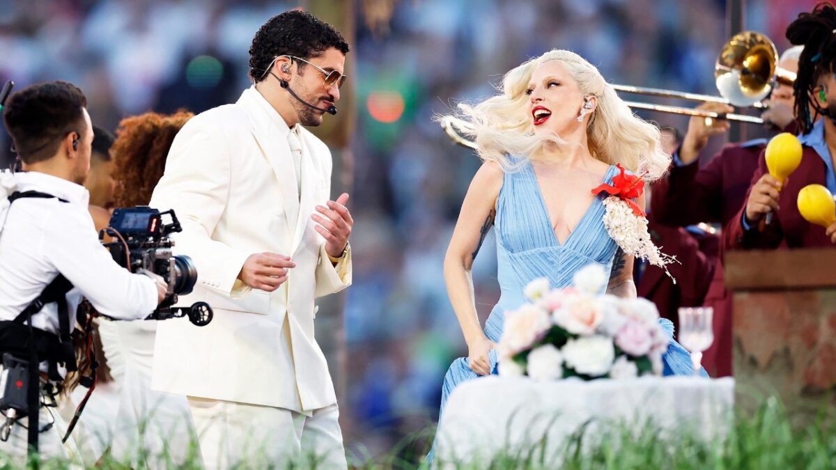 Bad Bunny and Lady Gaga perfoming at Levi's Stadium