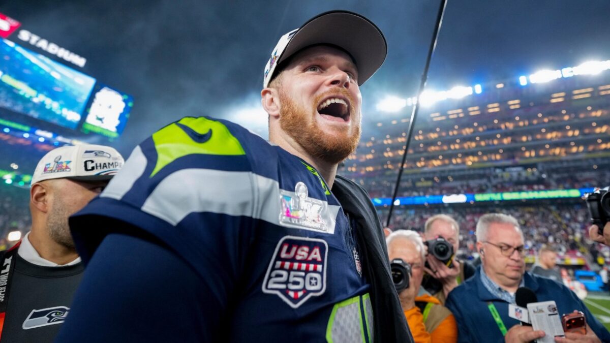 Sam Darnold after winning Super Bowl LX