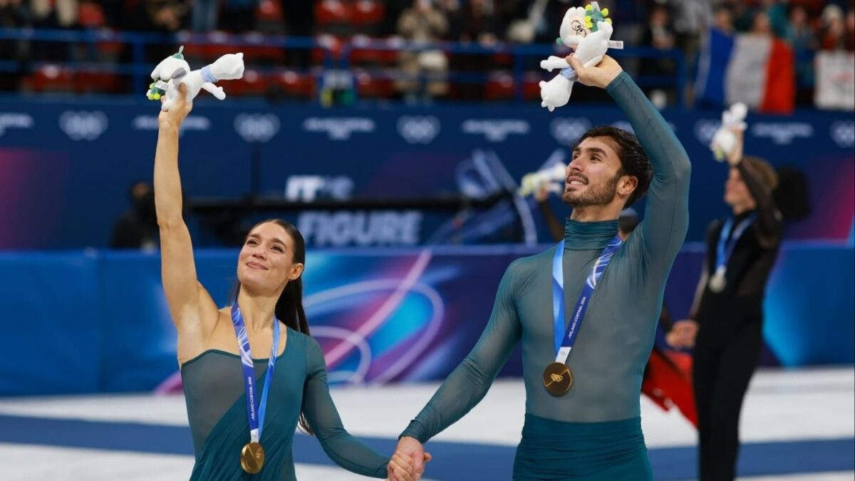 Team France's Laurence Fournier Beaudry (left) and Guillaume Cizeron (right) won gold in figure skating - ice dance, with a combined score of 225.82 