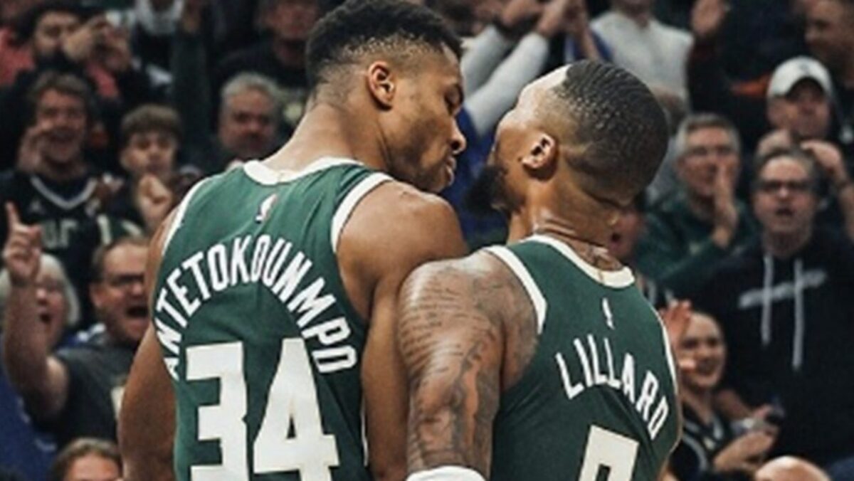 "I'm Not Representing Achilles Nation," Damian Lillard Reacts to Stunning 3-Point Contest Win After Injury 1 Giannis Antetokounmpo and Damian Lillard