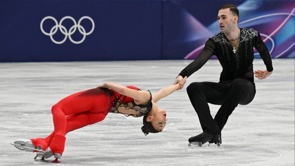 Georgian figure skating team of Anastasiia Metelkina and Luka Berulava  (Image via @GeoPresident_ on X)