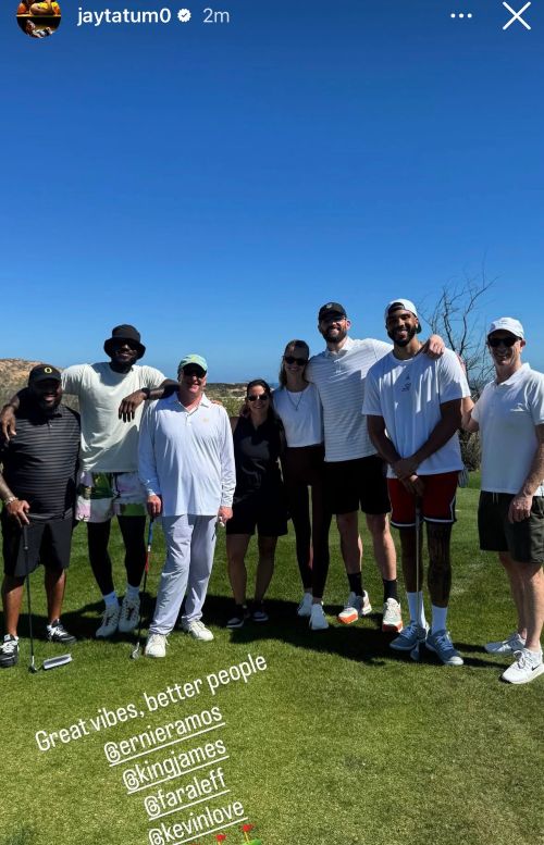 LeBron James, Kevin Love and Jayson Tatum at the golf course