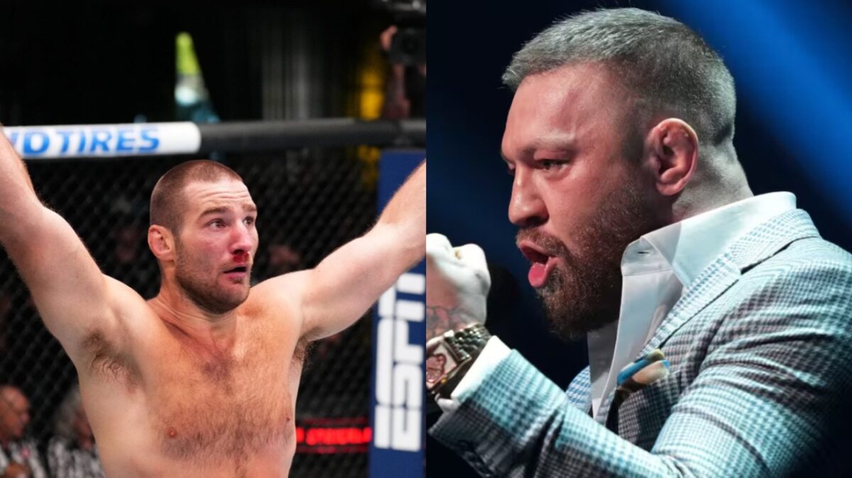 Conor McGregor reacts to Sean Strickland's win