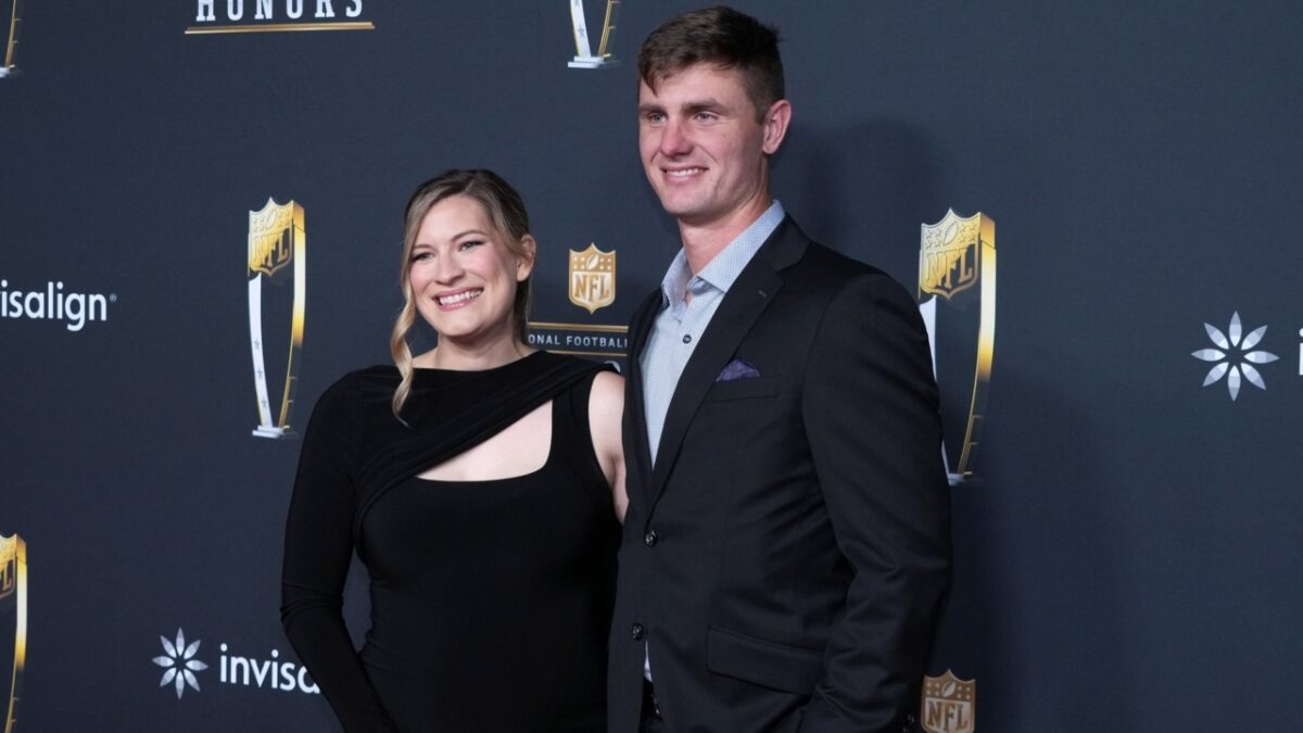 Brandon Aubrey and his wife