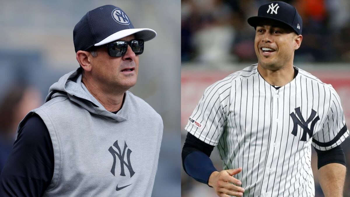 Aaron Boone and Giancarlo Stanton