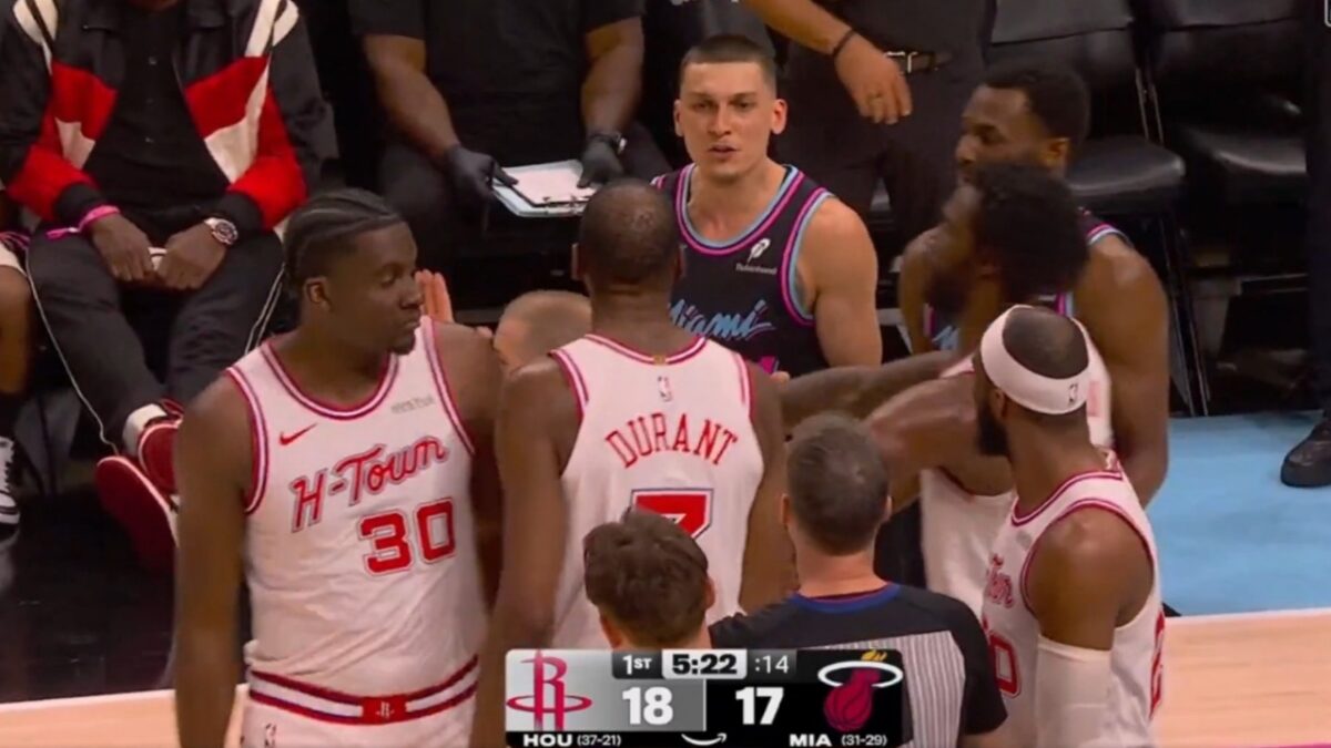 (Video) Tyler Herro Clears Air Around Heated Back and Forth with Kevin Durant 1 Kevin Durant and Tyler Herro exchanging words