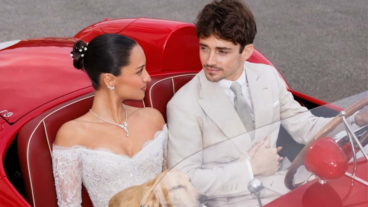 Charles Leclerc Confirms Marriage in Emotional Social Media Reveal 1 Charles Leclerc, Alexandra Saint-Mleux, and Leo Leclerc in 1957 Ferrari 250 Testa Rossa (via Instagram)