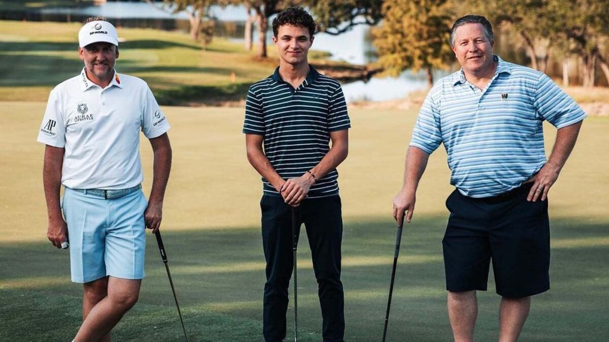 McLaren F1 Makes Shock Move Away From Motorsport 1 Golf pro Ian Poulter on the green with Lando Norris and Zak Brown (via F1i.com)