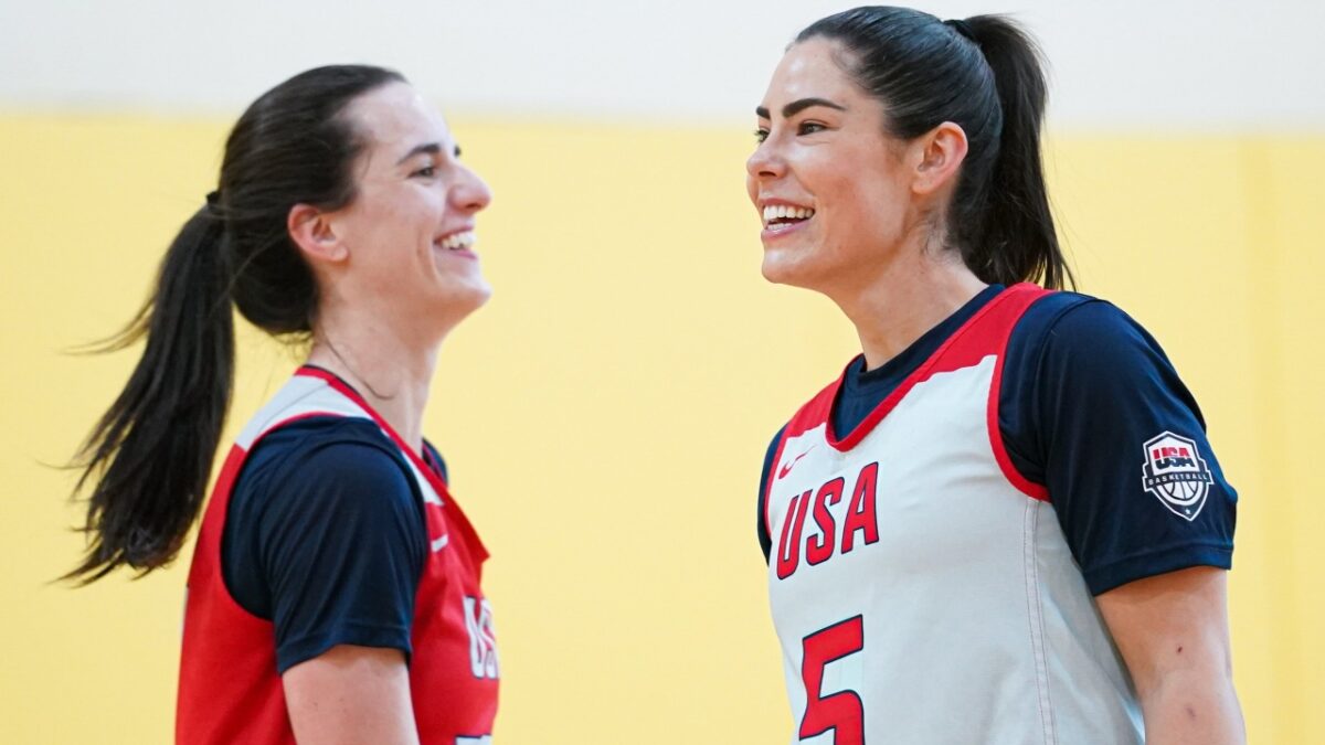Caitlin Clark and Kelsey Plum at Team USA practice