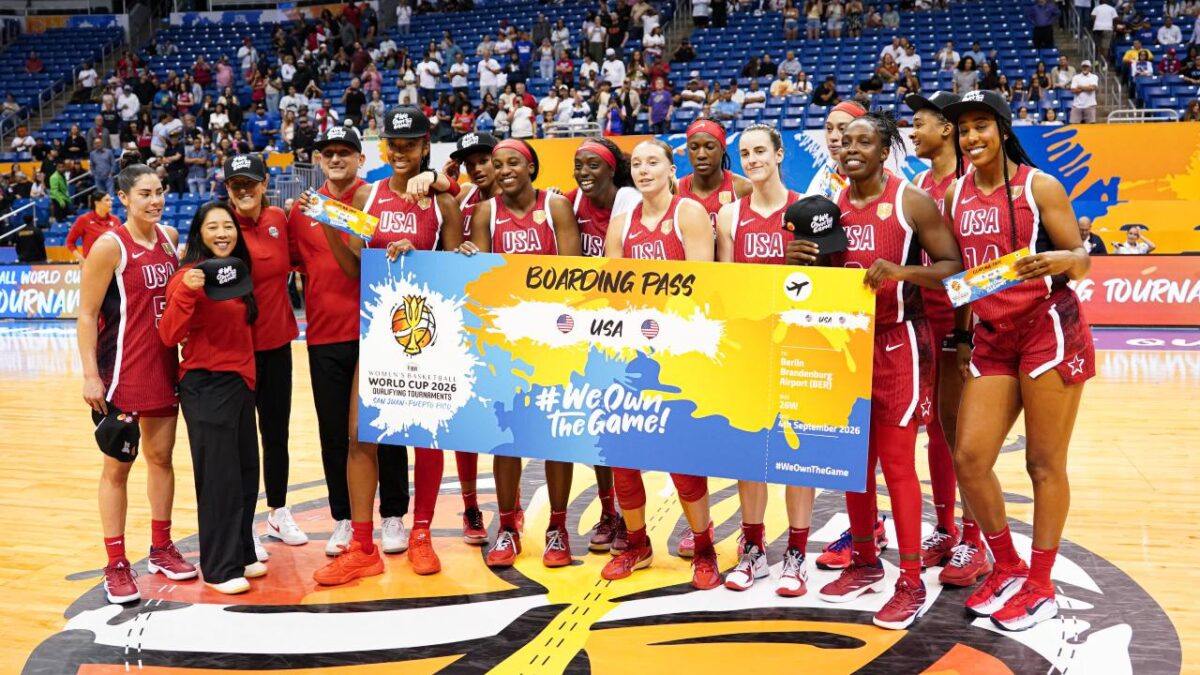 Team USA with their boarding ticket to Berlin