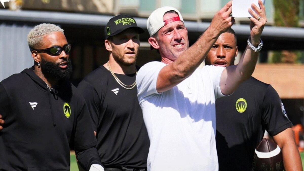 Odell Beckham Jr., Kyle Juszczyk, 49ers HC Kyle Shanahan, and Saquon Barkley