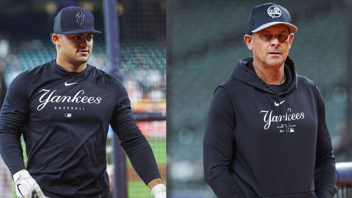 Jasson Dominguez and Aaron Boone