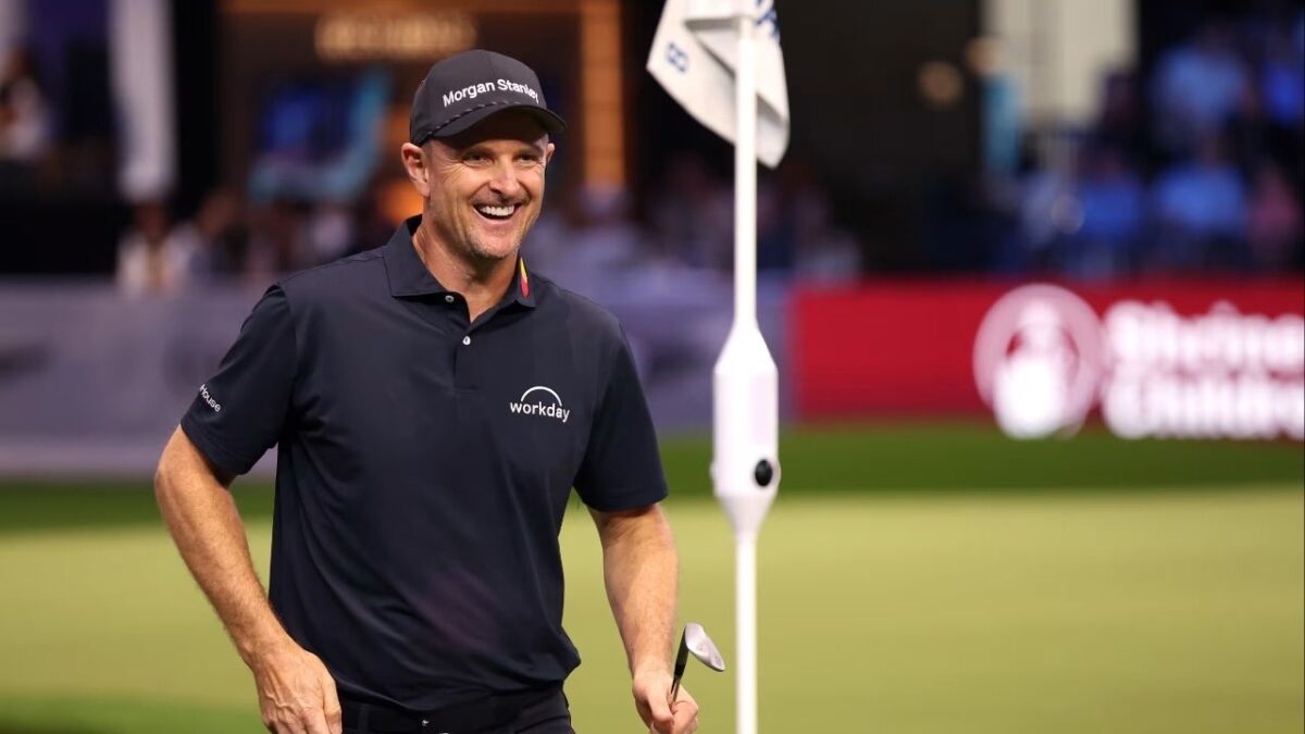 Justin Rose, 45, of Los Angeles GC, in action against the Jupiter Golf Links in Game 1 of the TGL Finals (Image via the Official Website of TGL Golf) 