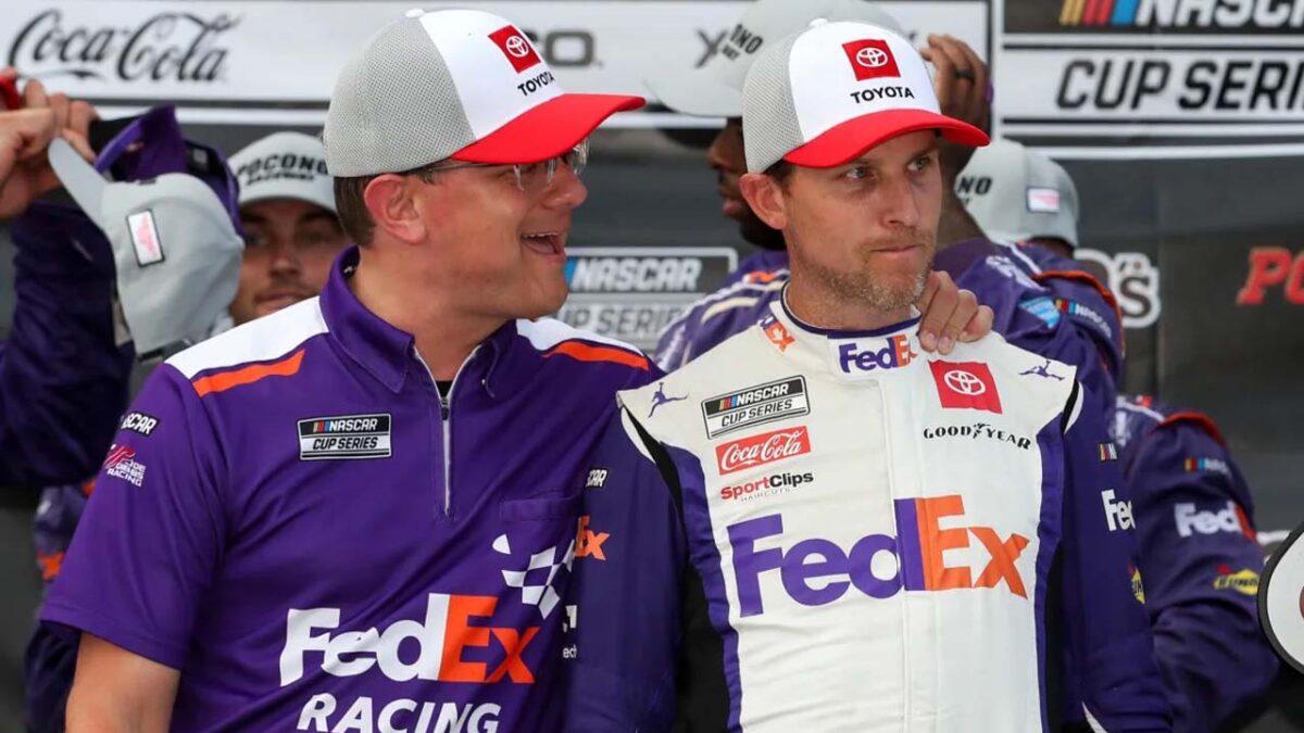 Denny Hamlin Exposes How Attitude is Costing Carson Hocevar Race Wins 1 Chris Gabehart and Denny Hamlin (via Imagn)